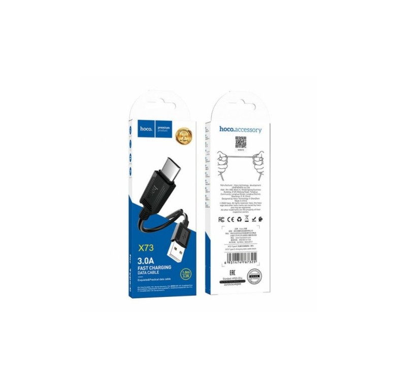 Кабель Hoco. X73 / Type-C – USB для смартфонов / Быстрая зарядка 3 ампера / 1 метр / Черный