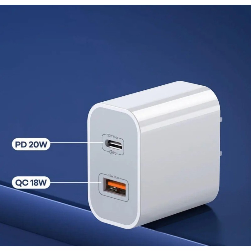 Блок питания Remax RP-U68 / Быстрая зарядка Quick Charge 3.0 / (USB 18W) + Type C (PD 20W) / Белый