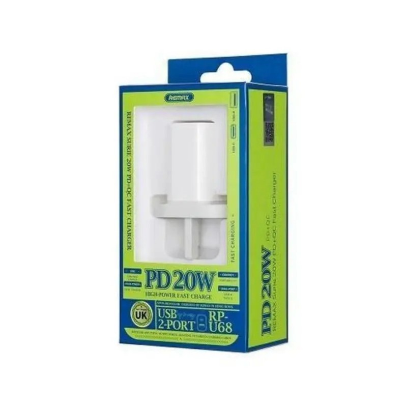 Блок питания Remax RP-U68 / Быстрая зарядка Quick Charge 3.0 / (USB 18W) + Type C (PD 20W) / Белый