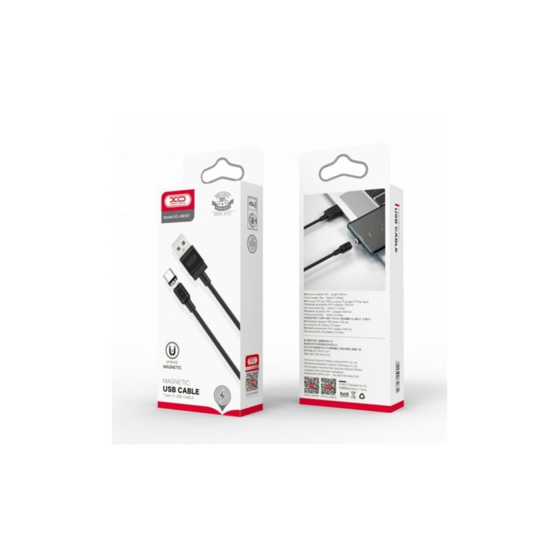 Магнітний кабель Type-C - USB / XO-NB187 / Круглий / 360 градусів / 100 см. / Чорний