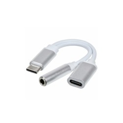 Перехідник кабель AUX XGW605 (роздвоювач) 2 в 1 з Type-c на аудіо 3,5 мм та живлення Type-c / Білий