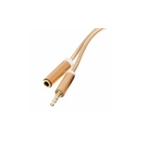 Подовжувач AUX для передачі аудіо / Mini-jack 3.5 mm. / 2 Pin / Тканинний / 2 метри / Золотий