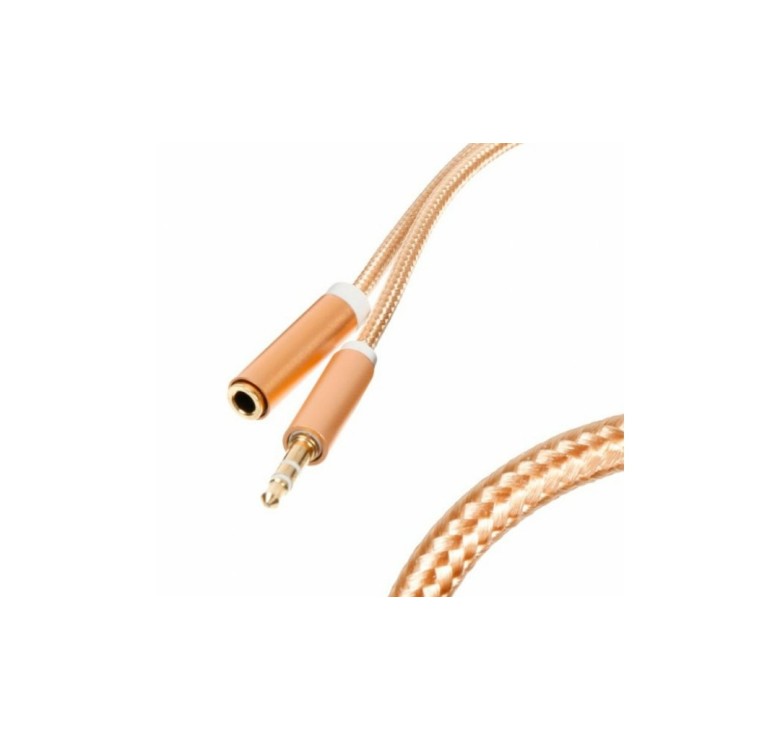 AUX удлинитель для передачи аудио / Mini-jack 3.5 mm. / 2 Pin / Тканевый / 2 метра / Золотой