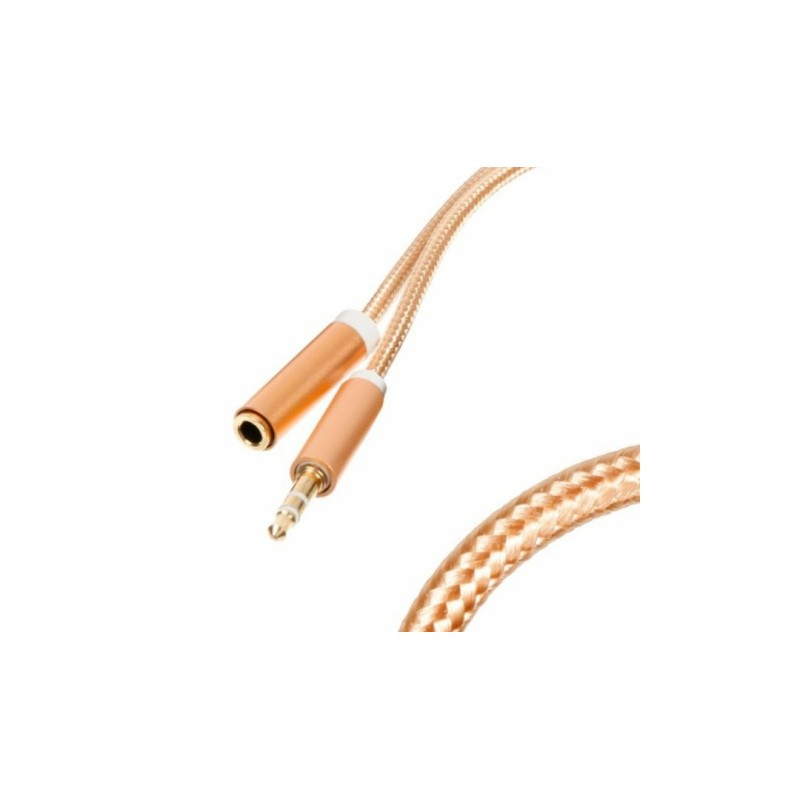 Подовжувач AUX для передачі аудіо / Mini-jack 3.5 mm. / 2 Pin / Тканинний / 2 метри / Золотий
