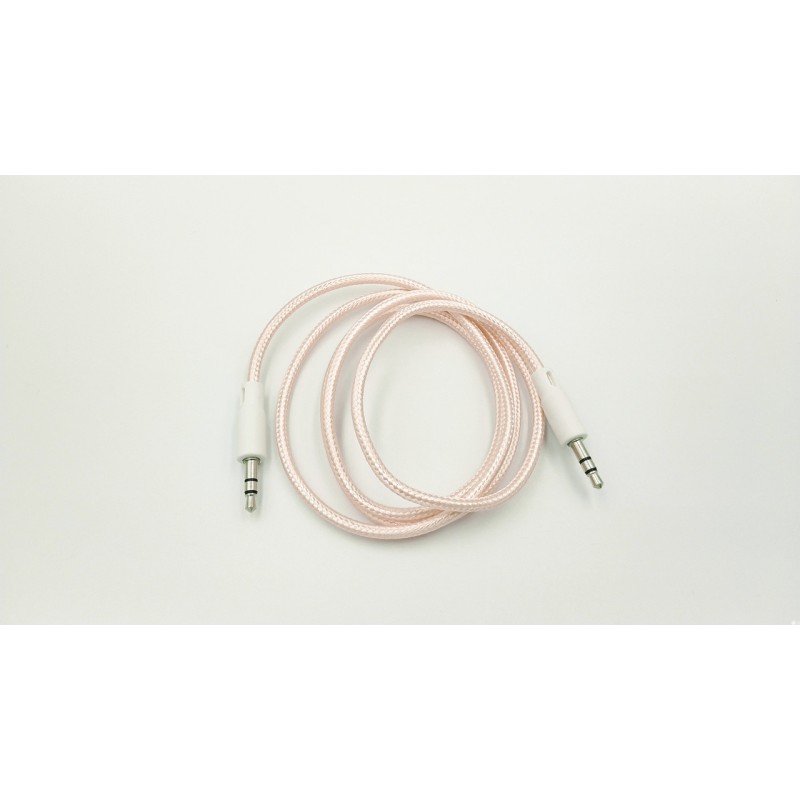 AUX перехідник (кабель) для передачі аудіо/Mini-jack 3.5 mm. / 2 Pin / Тканинний / 1 метр / Рожевий