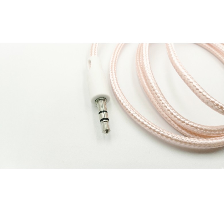 AUX перехідник (кабель) для передачі аудіо/Mini-jack 3.5 mm. / 2 Pin / Тканинний / 1 метр / Рожевий