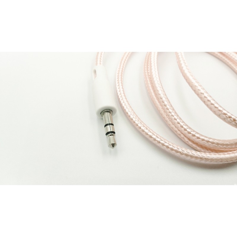 AUX перехідник (кабель) для передачі аудіо/Mini-jack 3.5 mm. / 2 Pin / Тканинний / 1 метр / Рожевий