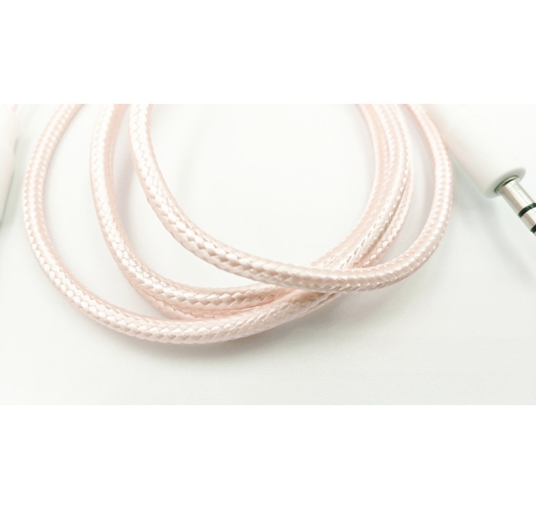 AUX перехідник (кабель) для передачі аудіо/Mini-jack 3.5 mm. / 2 Pin / Тканинний / 1 метр / Рожевий
