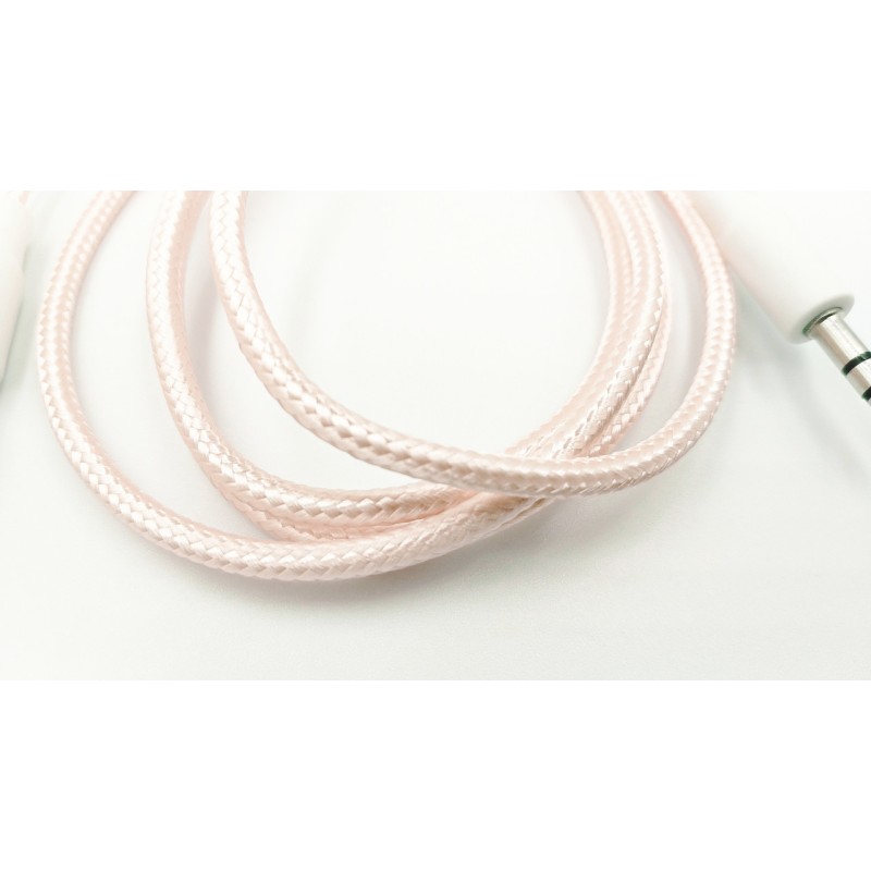 AUX перехідник (кабель) для передачі аудіо/Mini-jack 3.5 mm. / 2 Pin / Тканинний / 1 метр / Рожевий