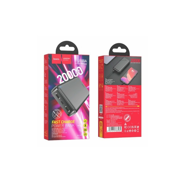 Зарядний Power Bank Hoco. J100A / Швидка зарядка 5 вольт 2.1 Ампера / 20000 mAh / Чорний