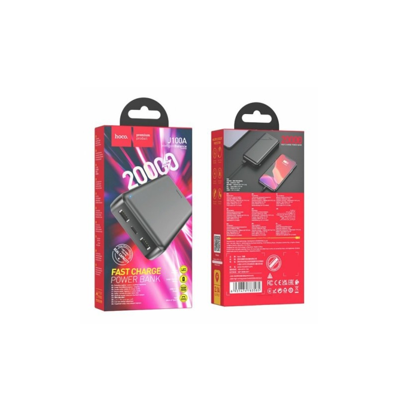 Зарядное Power Bank Hoco. J100A / Быстрая зарядка 5 вольт 2.1 Ампера / 20000 mAh / Черный
