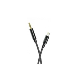 Перехідник кабель XO-R211A із Lightning на AUX аудіо 3.5 mm. / Нейлон / 1 метр / Чорний