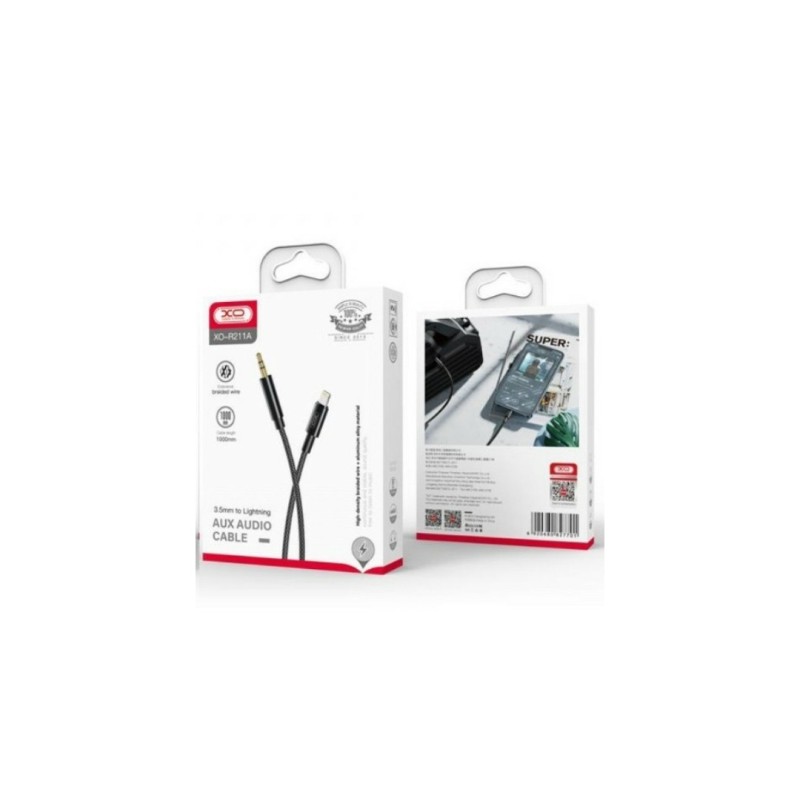 Перехідник кабель XO-R211A із Lightning на AUX аудіо 3.5 mm. / Нейлон / 1 метр / Чорний