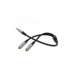 Аудіо-кабель Hoco UPA21 перехідник AUX (роздвоювач) з 3.5 мм. на мікрофон 3,5мм. + Аудіо 3,5 мм. / Чорний