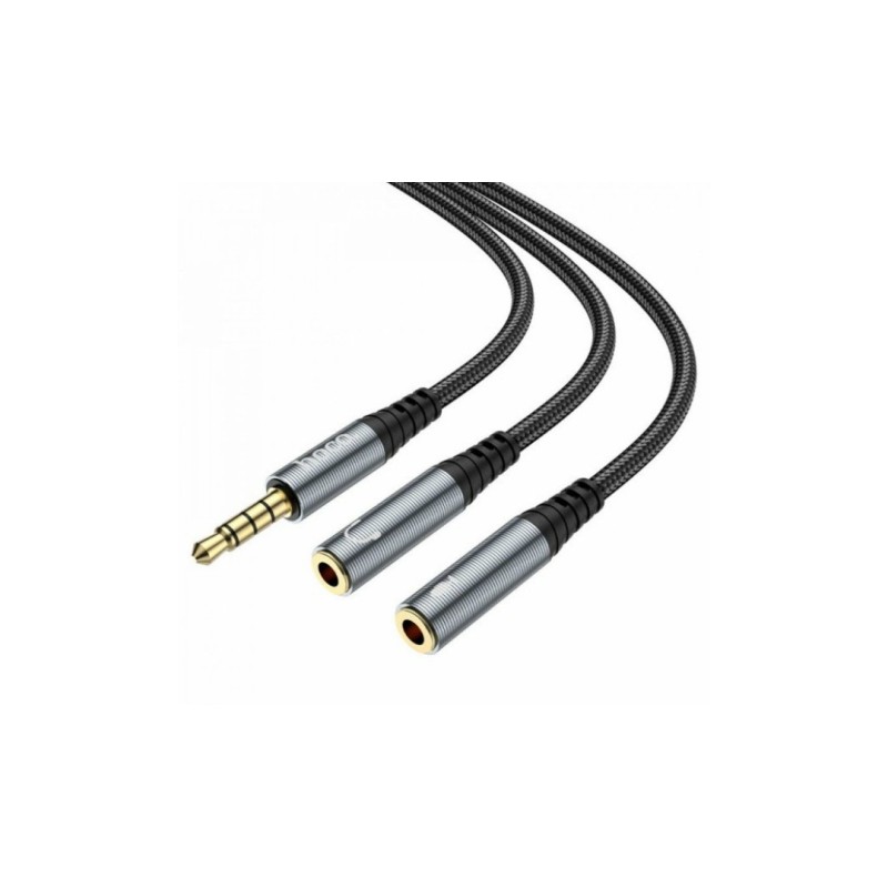 Аудіо-кабель Hoco UPA21 перехідник AUX (роздвоювач) з 3.5 мм. на мікрофон 3,5мм. + Аудіо 3,5 мм. / Чорний