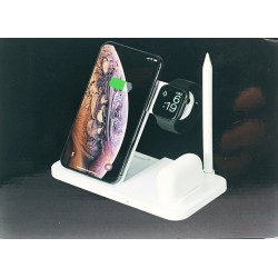 Беспроводное зарядное устройство 4 в 1 / Быстрая зарядка 5-9 вольт / 5-10 Ватт / 2 Ампера / Белый