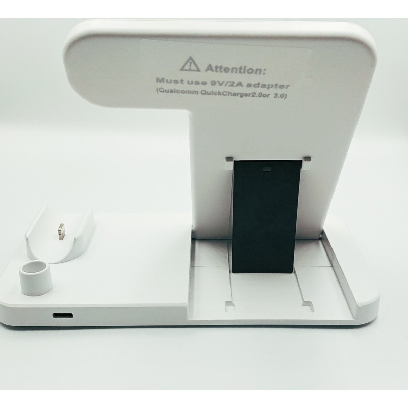 Беспроводное зарядное устройство 4 в 1 / Быстрая зарядка 5-9 вольт / 5-10 Ватт / 2 Ампера / Белый