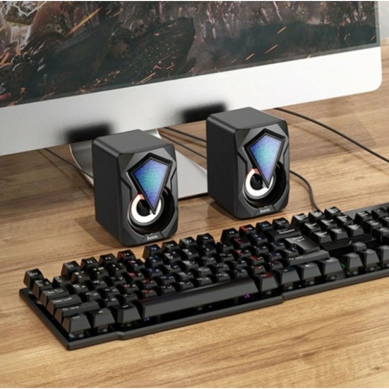 Колонки компьютерные проводние Super Mini Hoco DS30A / С подсветкой / 6 Ватт / Черные