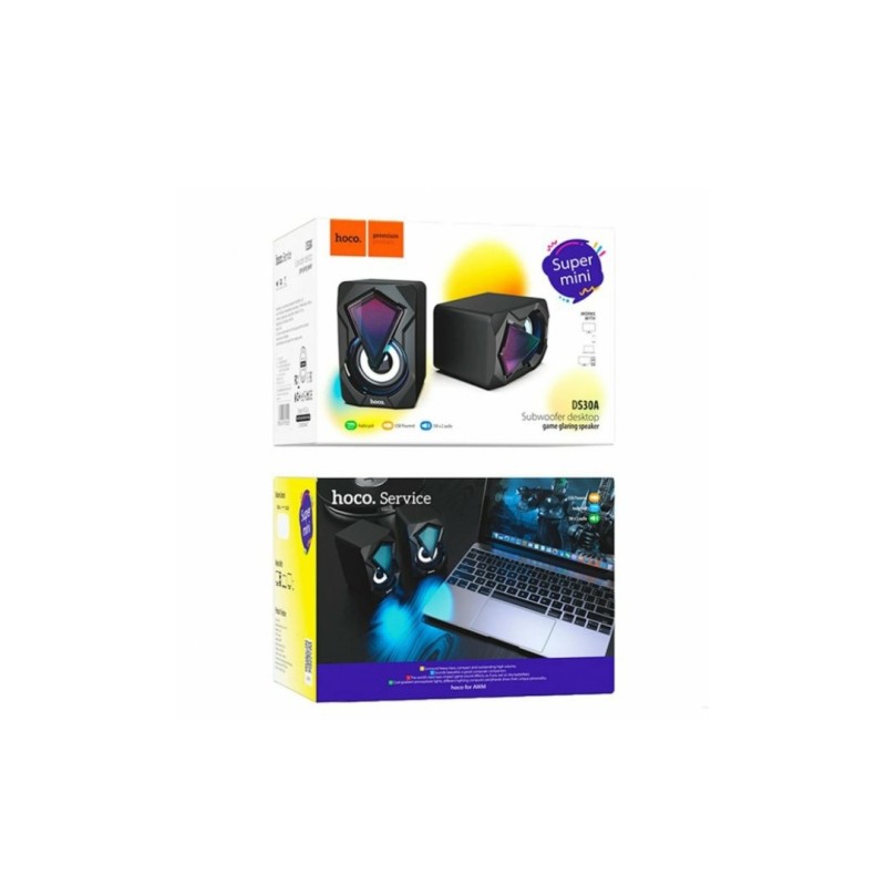 Колонки компьютерные проводние Super Mini Hoco DS30A / С подсветкой / 6 Ватт / Черные