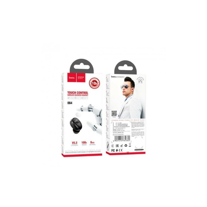 Bluetooth гарнітура HOCO E64 mini / 10 годин роботи / Чорна
