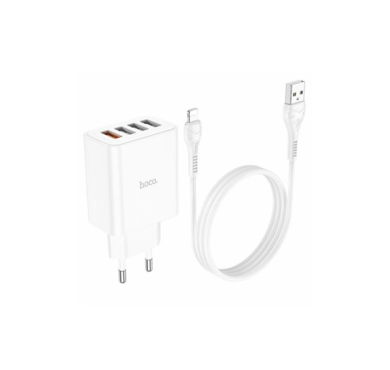 Блок живлення Hoco. C102A з кабелем (Lightning) для Iphone / 4 USB / 28.5 Ватт / Швидка зарядка Quick Charge 3