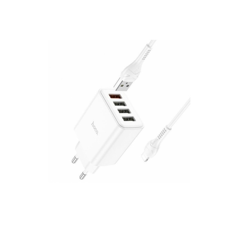 Блок живлення Hoco. C102A з кабелем (Lightning) для Iphone / 4 USB / 28.5 Ватт / Швидка зарядка Quick Charge 3