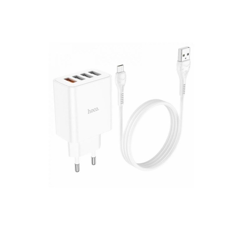 Блок живлення hoco. C102A з кабелем Micro-USB / 4 USB / 28.5 Ватт / Швидка зарядка Quick Charge 3.0 / Білий