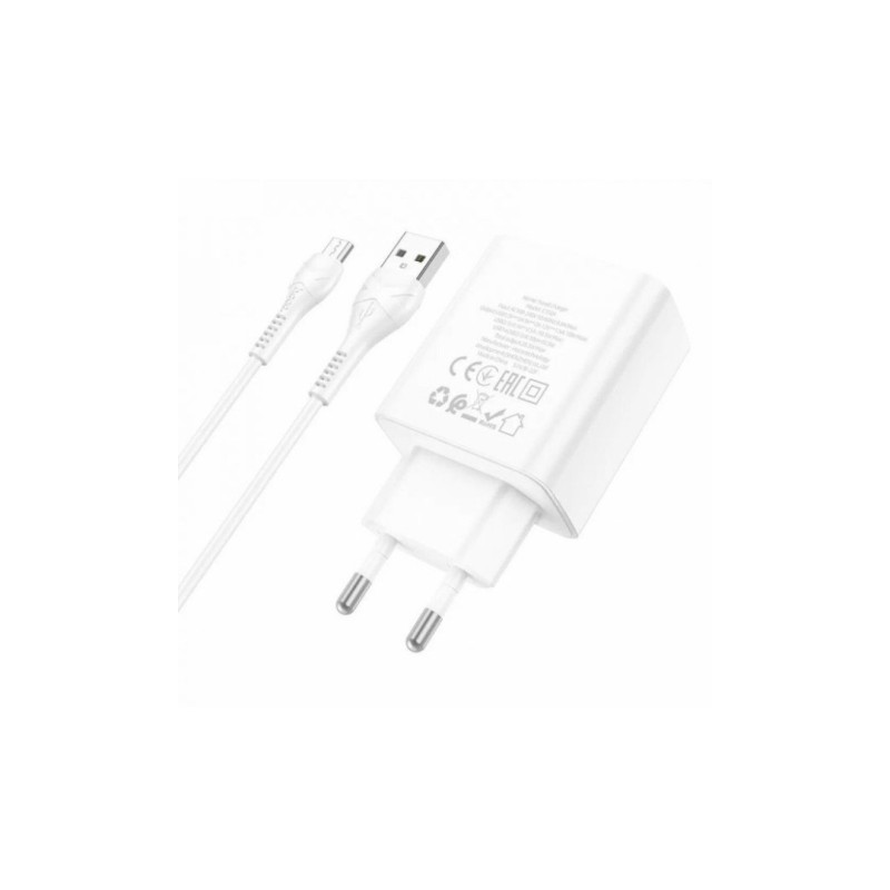 Блок питания hoco. C102A с кабелем Micro-USB / 4 USB / 28.5 Ватт / Быстрая зарядка Quick Charge 3.0 / Белый