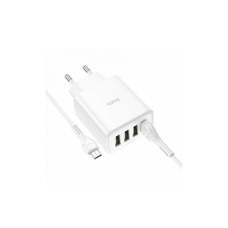 Блок питания hoco. C102A с кабелем Micro-USB / 4 USB / 28.5 Ватт / Быстрая зарядка Quick Charge 3.0 / Белый
