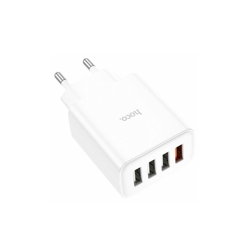 Блок питания hoco. C102A с кабелем Micro-USB / 4 USB / 28.5 Ватт / Быстрая зарядка Quick Charge 3.0 / Белый