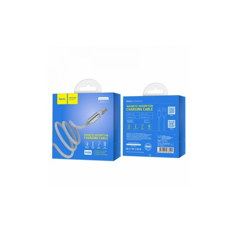 Магнитный кабель Hoco U40A / Type-C - USB / 3 Ампера / 100 см. / Серый