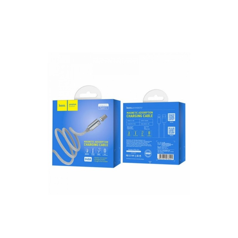 Магнітний кабель Hoco U40A/Type-C - USB/3 Ампера/100 см. / Сірий
