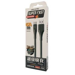 Кабель Wekome WDC-152 / Type-C - USB / Силіконовий / 6 ампер / 3 метри / Чорний