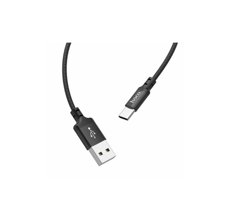 Кабель Hoco. X14 / Type-C - USB / Нейлоновое сплетение / 3 ампера / 2 метра / Черный