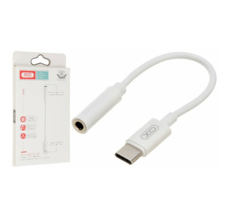 AUX переходник кабель XO-NB-R161 из Type-c на аудио mini-jack 3.5 mm. / Белый