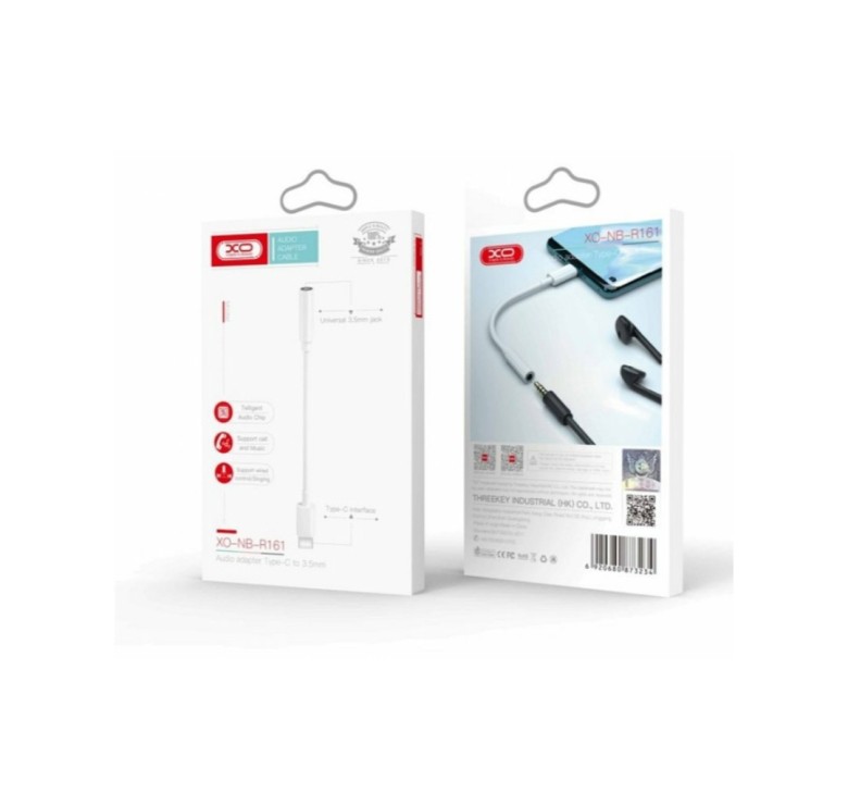 AUX переходник кабель XO-NB-R161 из Type-c на аудио mini-jack 3.5 mm. / Белый