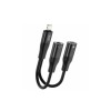 Перехідник XO-NB181B (роздвоювач 2в1) з Lightning (Iphone) на Lightning та аудіо Mini jack 3.5mm. / Чорний