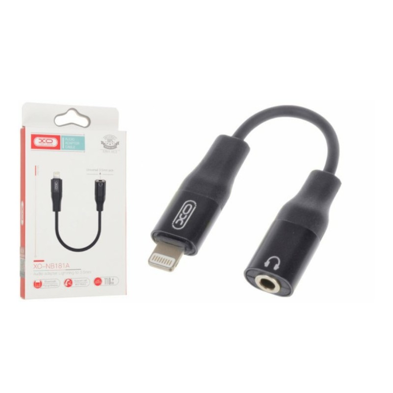 Перехідник XO-NB181A від Lightning (Iphone) до аудіо Mini jack 3.5 mm. / Чорний
