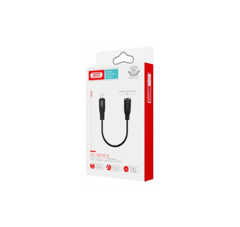 Перехідник XO-NB181A від Lightning (Iphone) до аудіо Mini jack 3.5 mm. / Чорний
