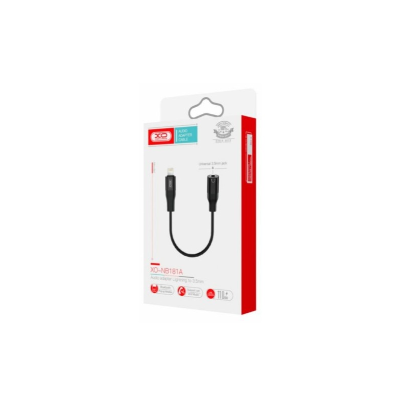 Перехідник XO-NB181A від Lightning (Iphone) до аудіо Mini jack 3.5 mm. / Чорний