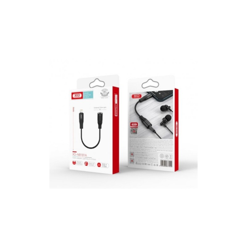 Перехідник XO-NB181A від Lightning (Iphone) до аудіо Mini jack 3.5 mm. / Чорний