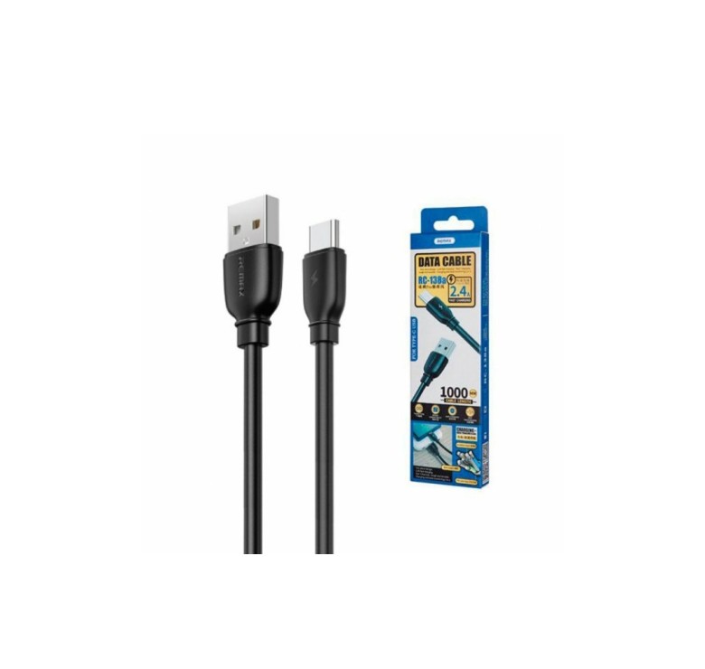 Кабель REMAX RC-138a / Type-C - USB / 2.4 ампер / 1 метр / Чорний