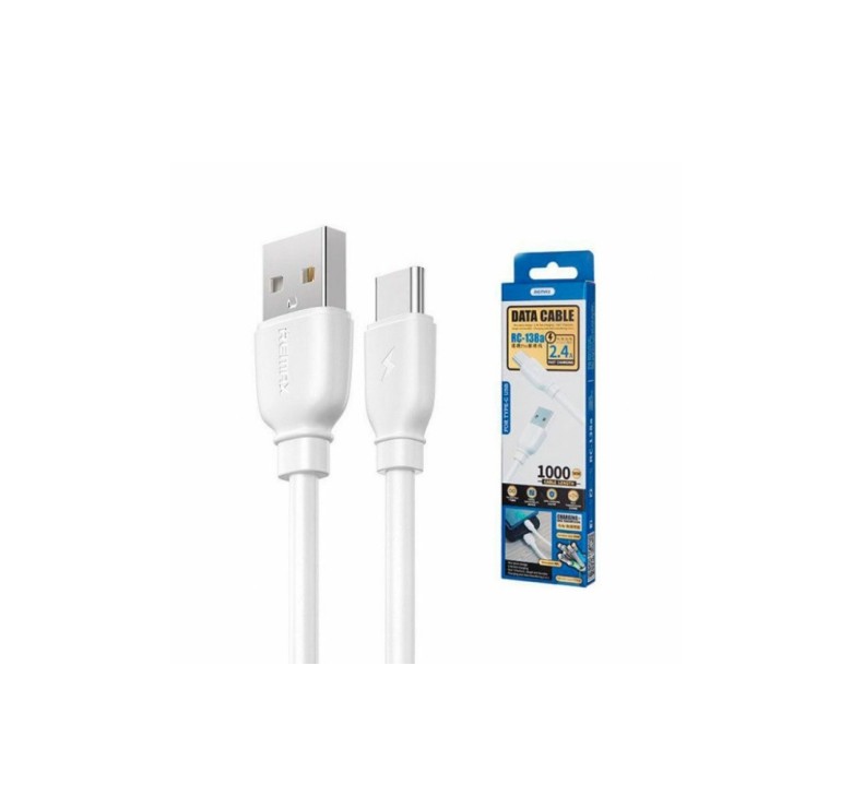 Кабель REMAX RC-138a / Type-C - USB / 2.4 ампер / 1 метр / Білий