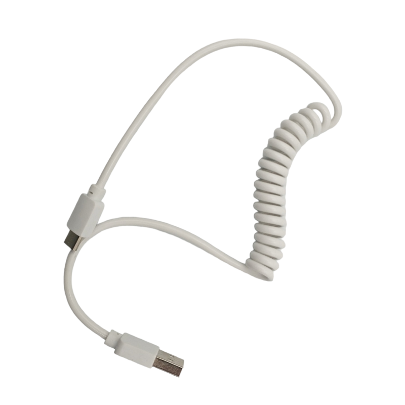 Кабель пружина / Type-C - USB / 2 ампера / 1 метр / Белый