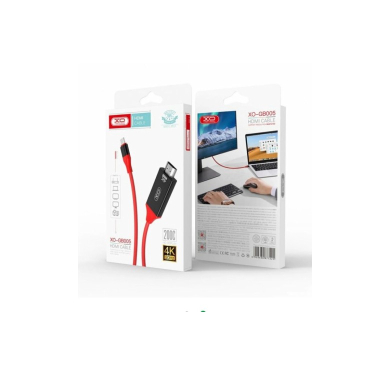 Кабель XO-GB005 / Type-C - HDMI / 4K / 30Hz / 2 метри / Червоний