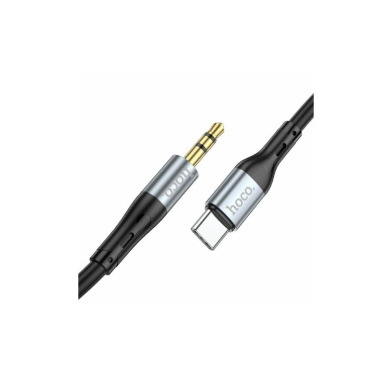 AUX переходник Hoco UPA22 (кабель) для аудио / Type-C - Mini-jack 3.5 mm. / Силиконовый / 1 метр / Черный