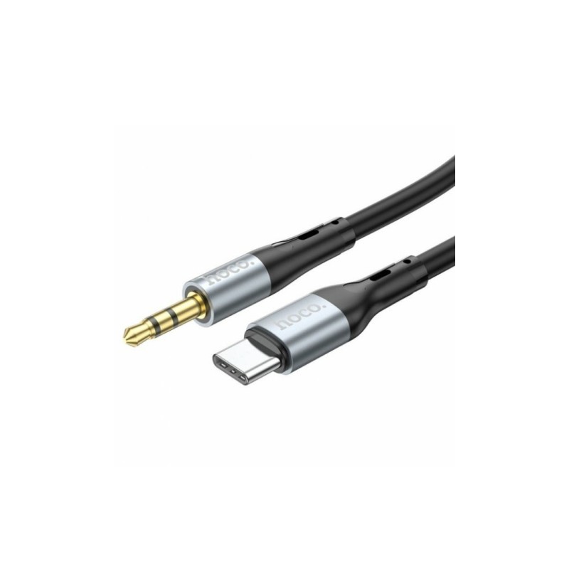 AUX перехідник Hoco UPA22 (кабель) для аудіо/Type-C - Mini-jack 3.5 mm. / Силіконовий / 1 метр / Чорний