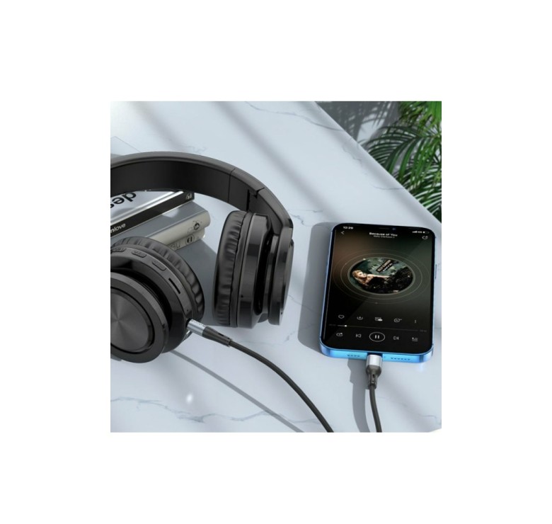 AUX переходник Hoco UPA22 (кабель) для аудио / Type-C - Mini-jack 3.5 mm. / Силиконовый / 1 метр / Черный