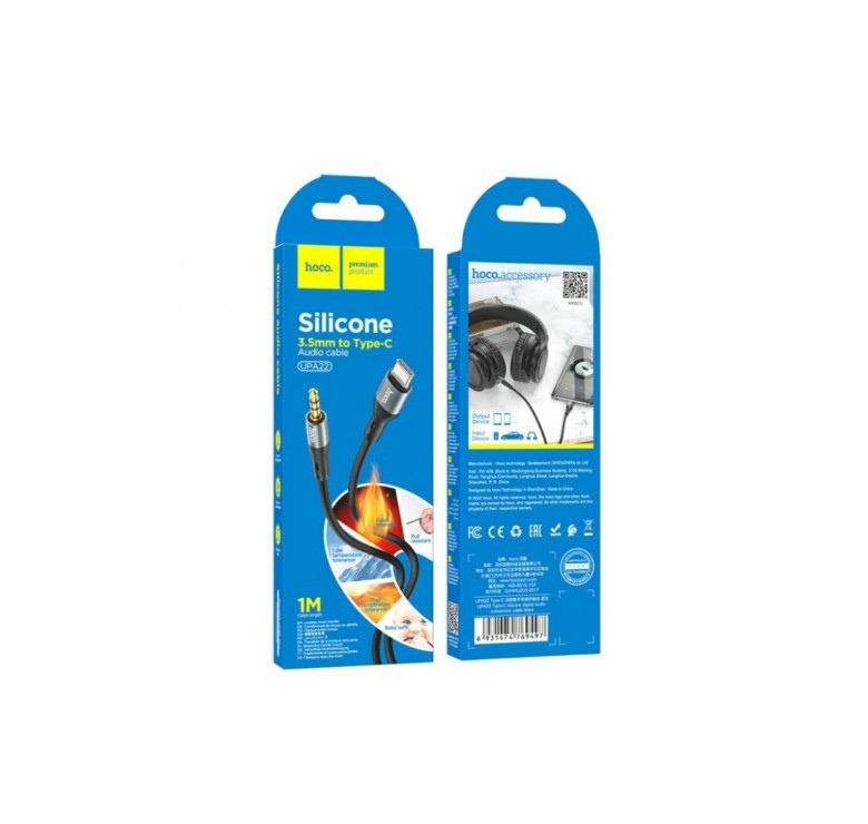 AUX переходник Hoco UPA22 (кабель) для аудио / Type-C - Mini-jack 3.5 mm. / Силиконовый / 1 метр / Черный