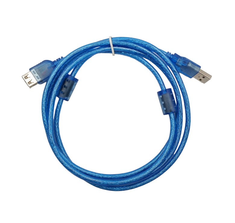 Удлинитель USB - USB / 2.0 для передачи данных и зарядки / 2 шт. ферритов / 1.8 метра / Прозрачный синий